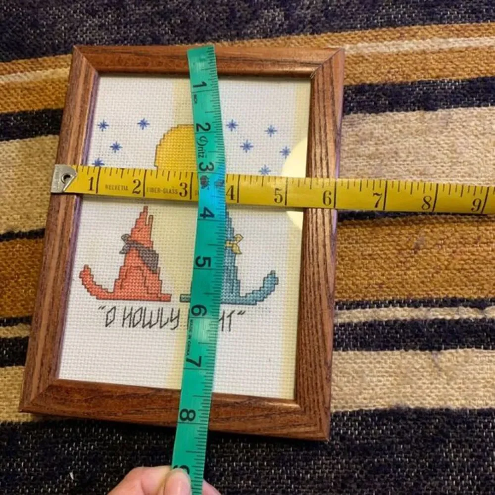Vintage Southwest Cross Stitch Framed Art‎ Howling Dog Christmas Handmade